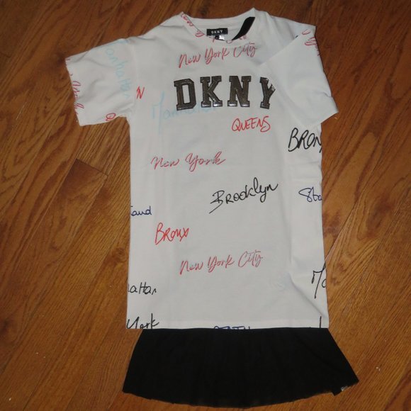 NWT DKNY white scribble girls dress set size 10 - Picture 6 of 9